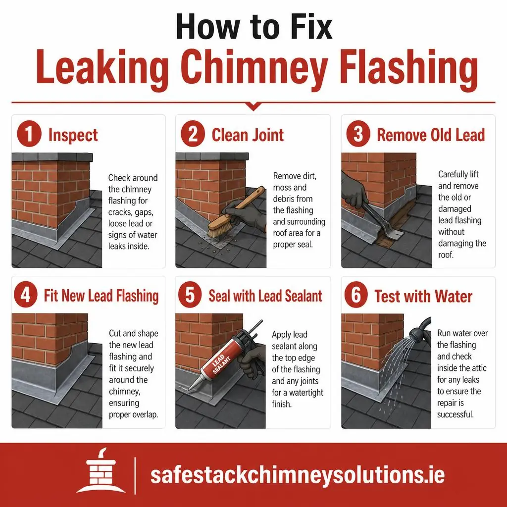 fix leaking chimney flashing steps